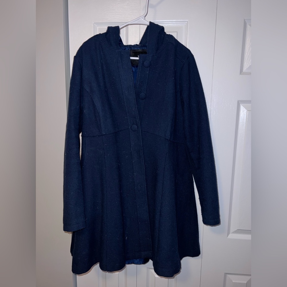 Navy fit and flare pea coat with pockets